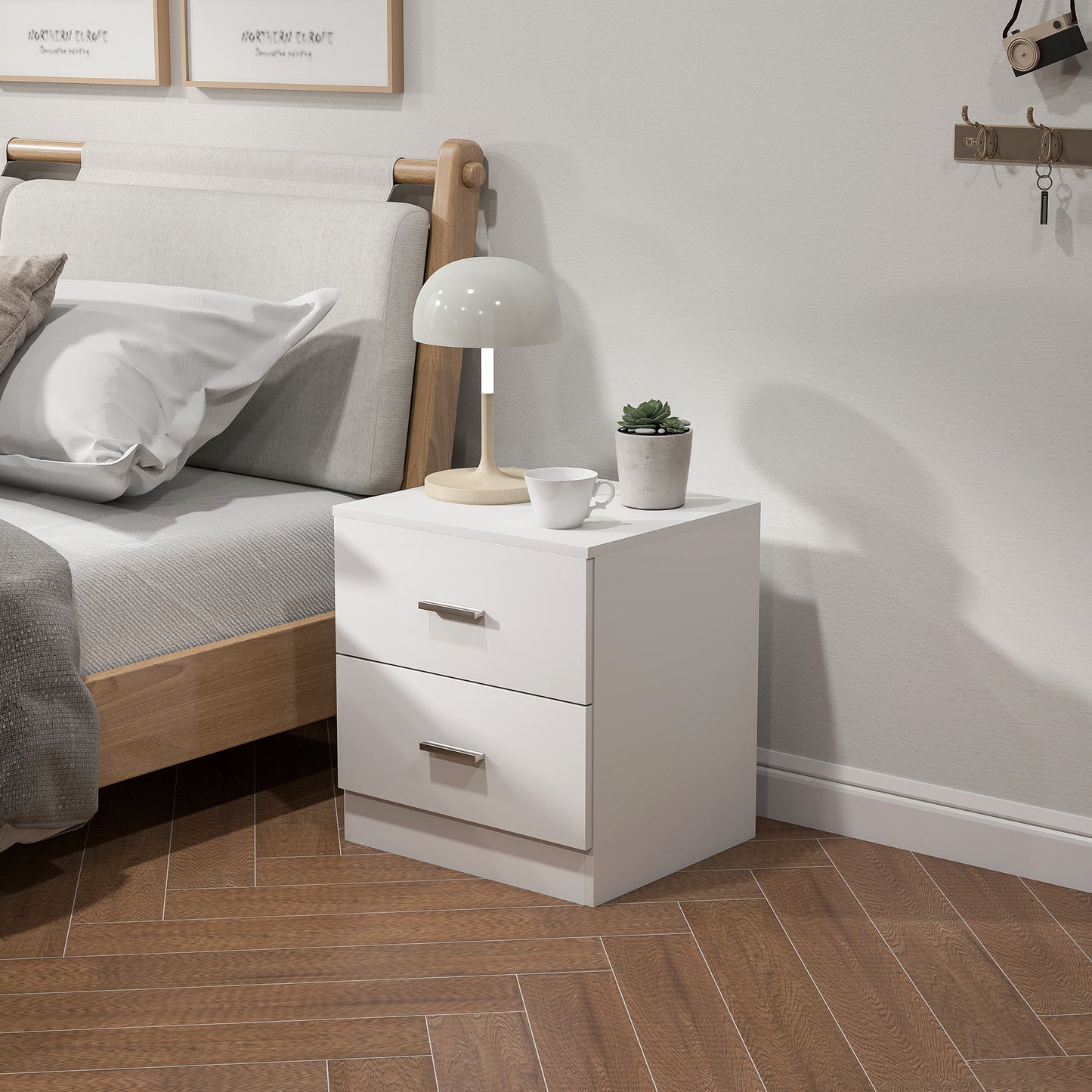 Kefa Yoka White Modern Bedside Table With 2 Drawer Storage