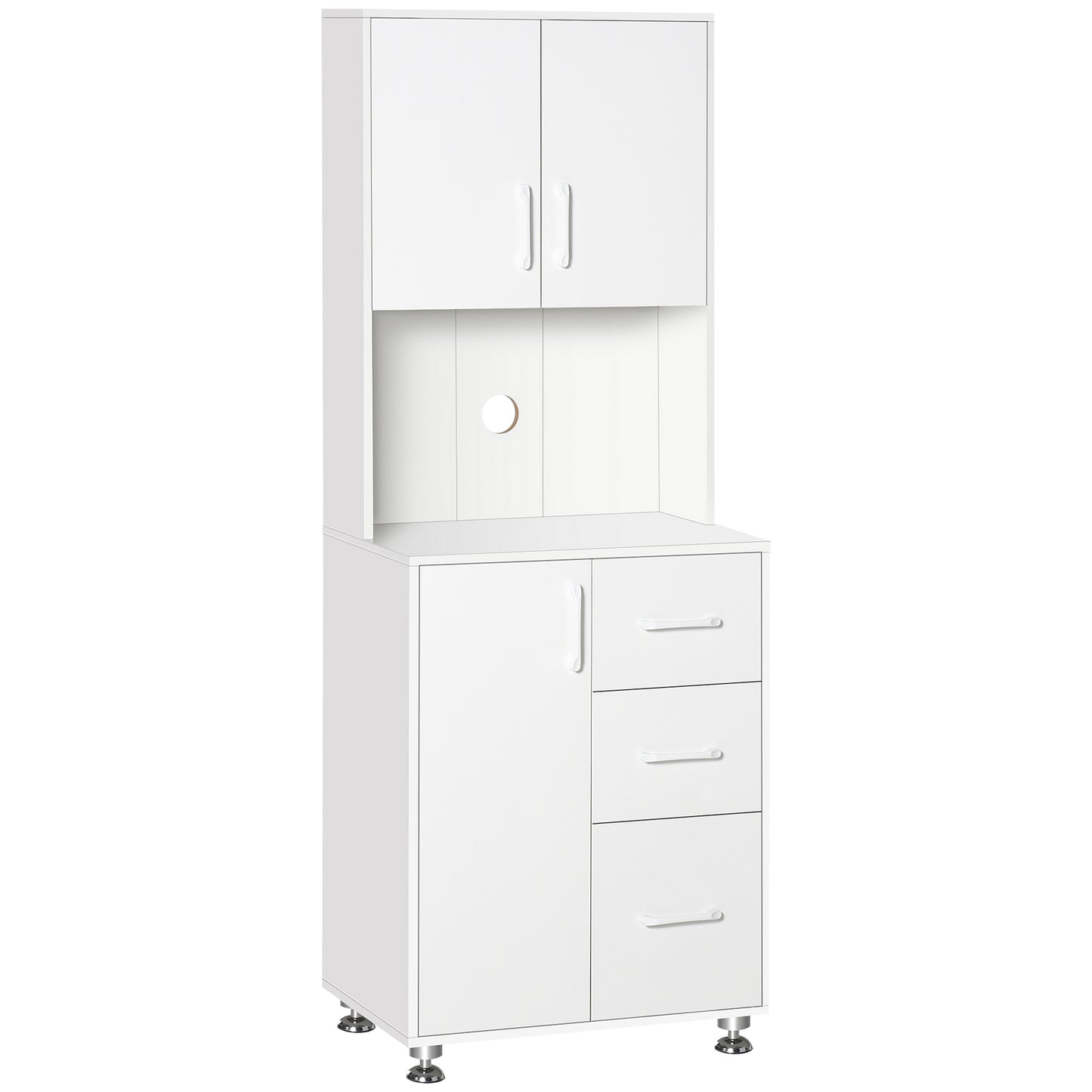 Cohana Wooden White Modern Kitchen Cupboard With 3 Drawers And Open Counter