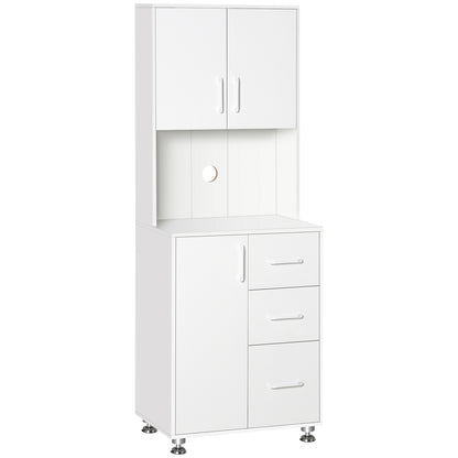 Cohana Wooden White Modern Kitchen Cupboard With 3 Drawers And Open Counter