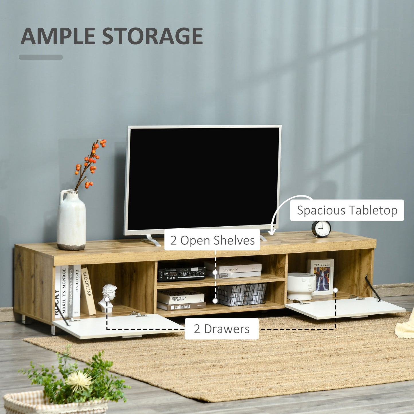 Kepaso Lima Wooden Modern Entertainment Unit With Storage Shelving For TVs Up To 90 Inches
