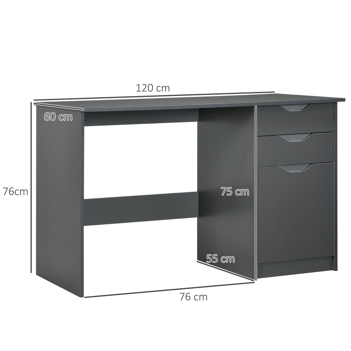 Sareco 120cm High Gloss Grey Home Office Desk With Drawers And Storage Cabinet