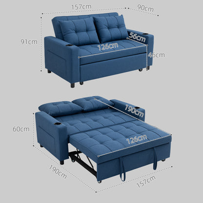 Mizifi Fabric Dark Blue 2 Seater Pull Out Sofa Bed