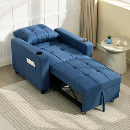 Norapa Fabric Dark Blue 3 In One Convertible Single Sofa Bed