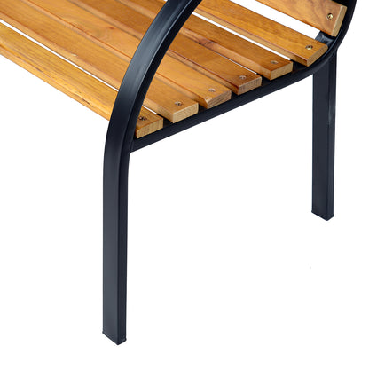 Nifalo 122cm Steel And Natural Slatted Wood Outdoor Garden Bench