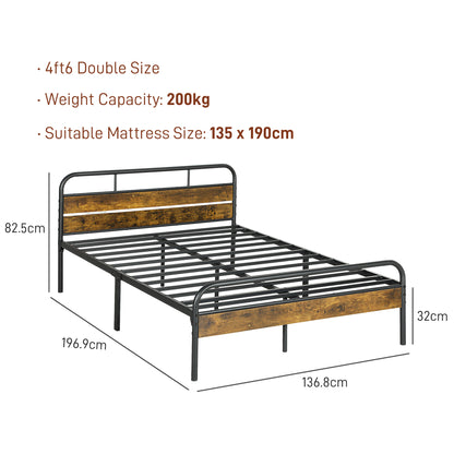 Marera 4FT6 Industrial Double Bed Frame Metal Black and Brown