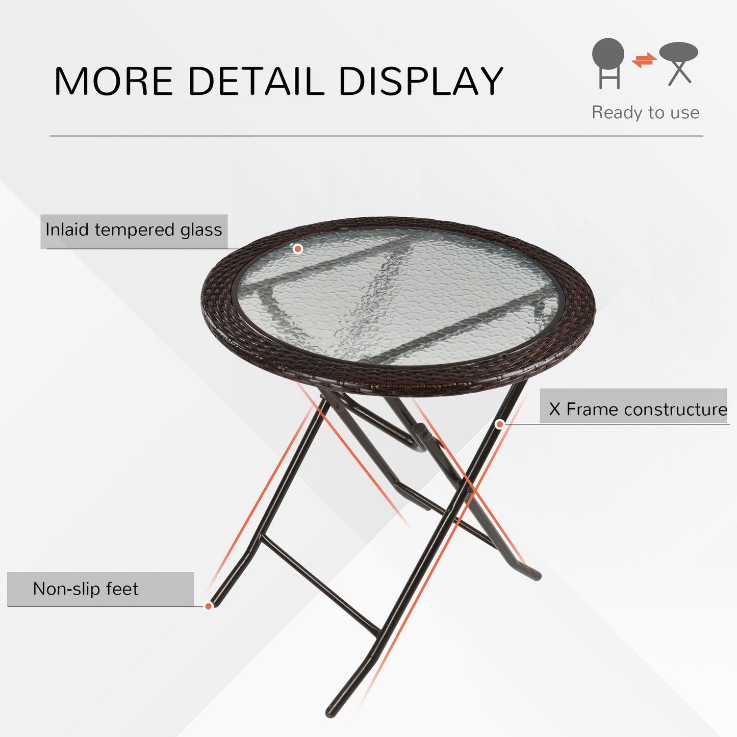 Lose Brown Rattan and Glass Round Folding Outdoor Bistro Table
