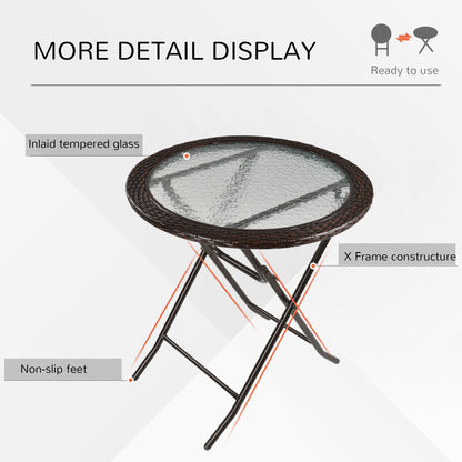 Lose Brown Rattan and Glass Round Folding Outdoor Bistro Table