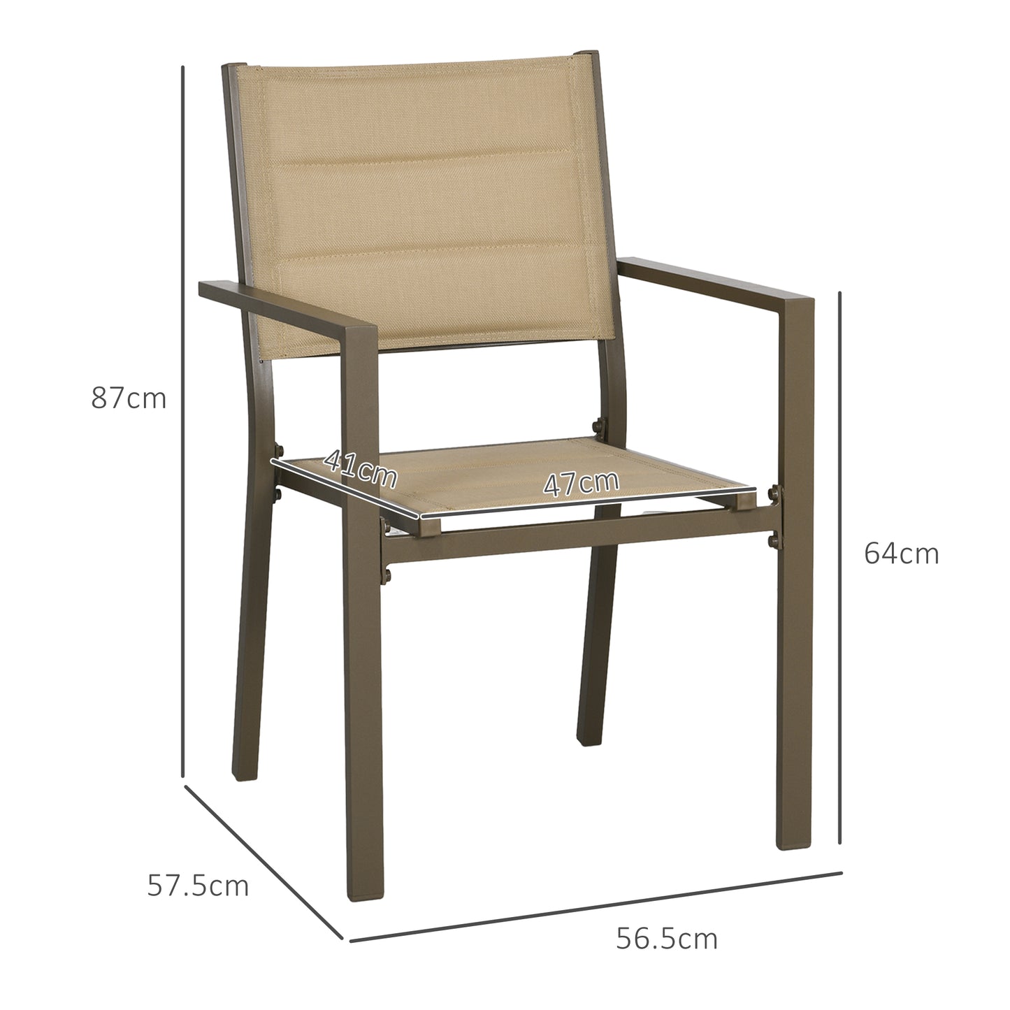 Batomi Set Of 2 Khaki Aluminium Stackable Outdoor Garden Chairs