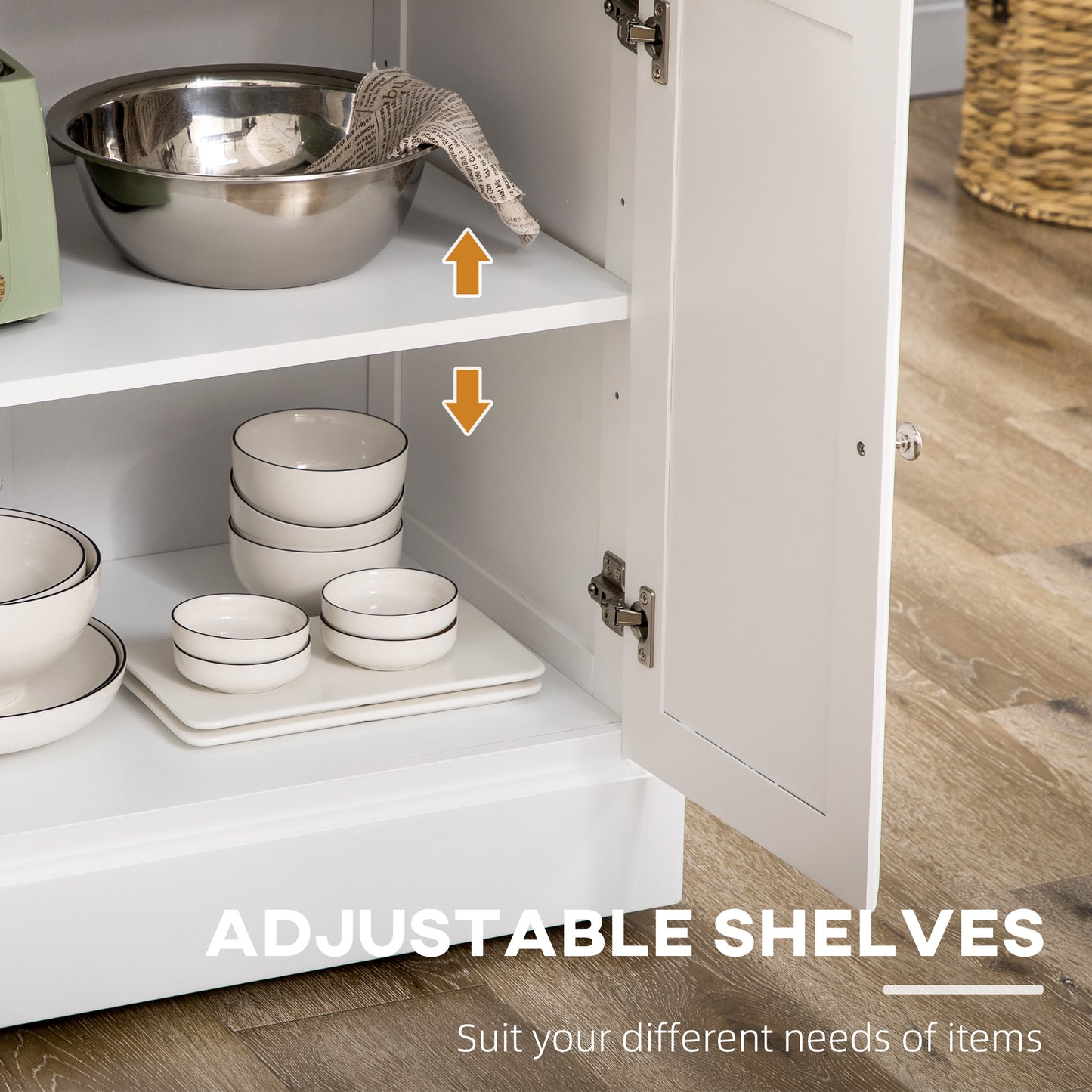 Nirael Wooden White Rolling Kitchen Island With Rubberwood Top Drawer And Storage