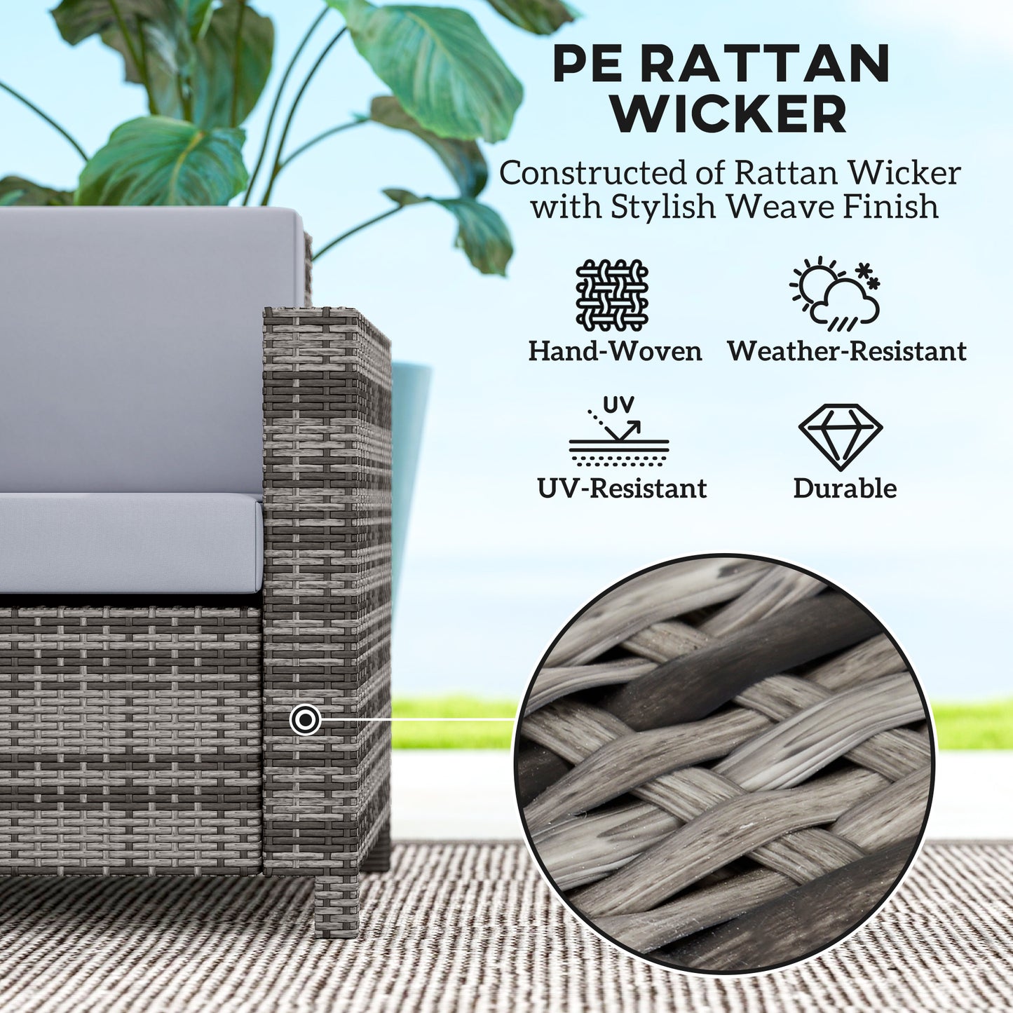Noluha Grey Rattan 2 Seater Outdoor Sofa With Armrests