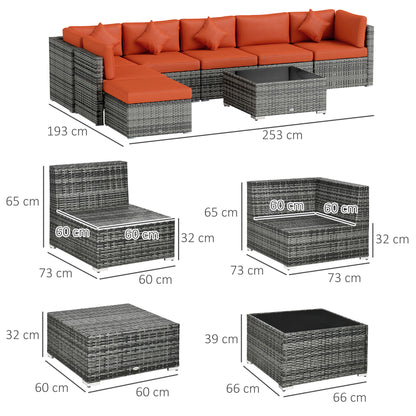 Yodosu Grey Rattan 5 Seater Outdoor Sofa Set with Orange Cushions