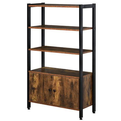 Reneco Vela Metal And Wood Rustic Brown 3 Tier Industrial Bookshelf With Doors