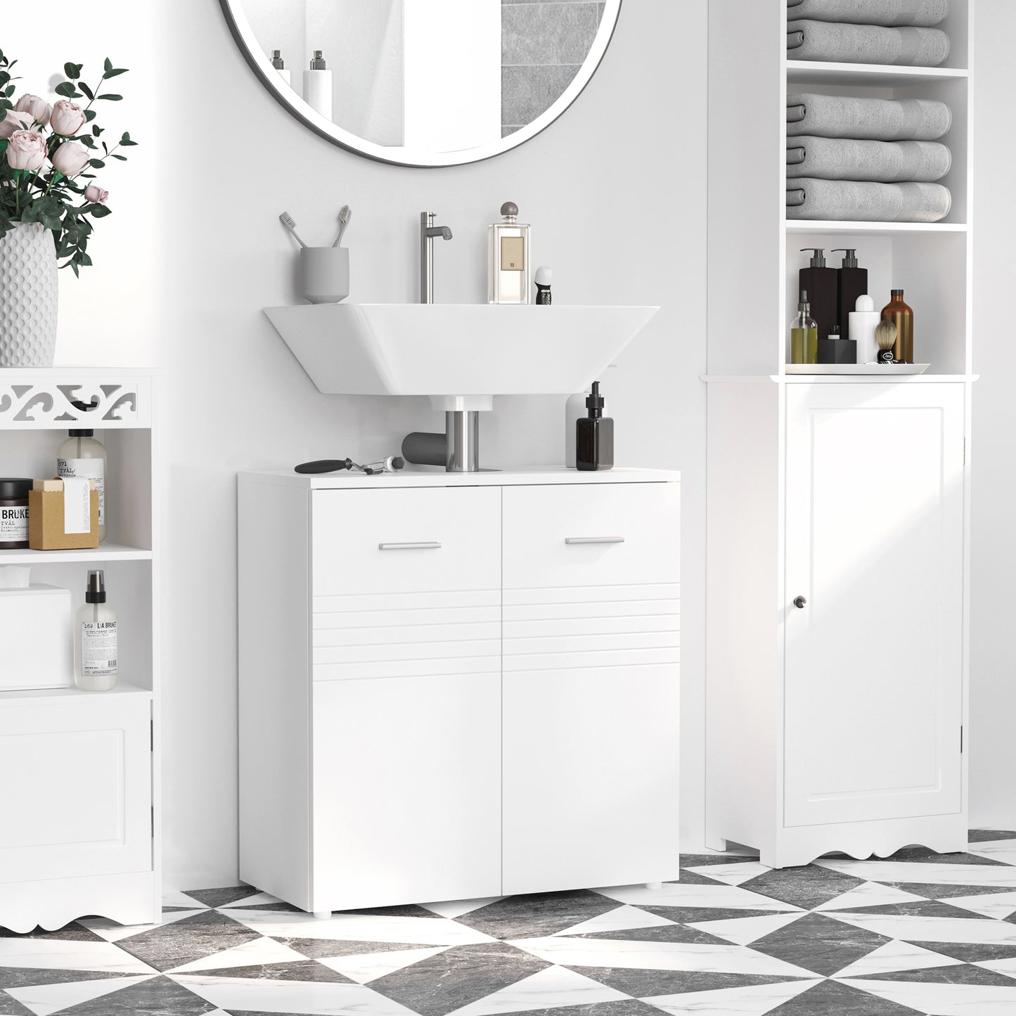 Letake Vaka High Gloss White Under Sink Vanity Cupboard With Adjustable Internal Shelving