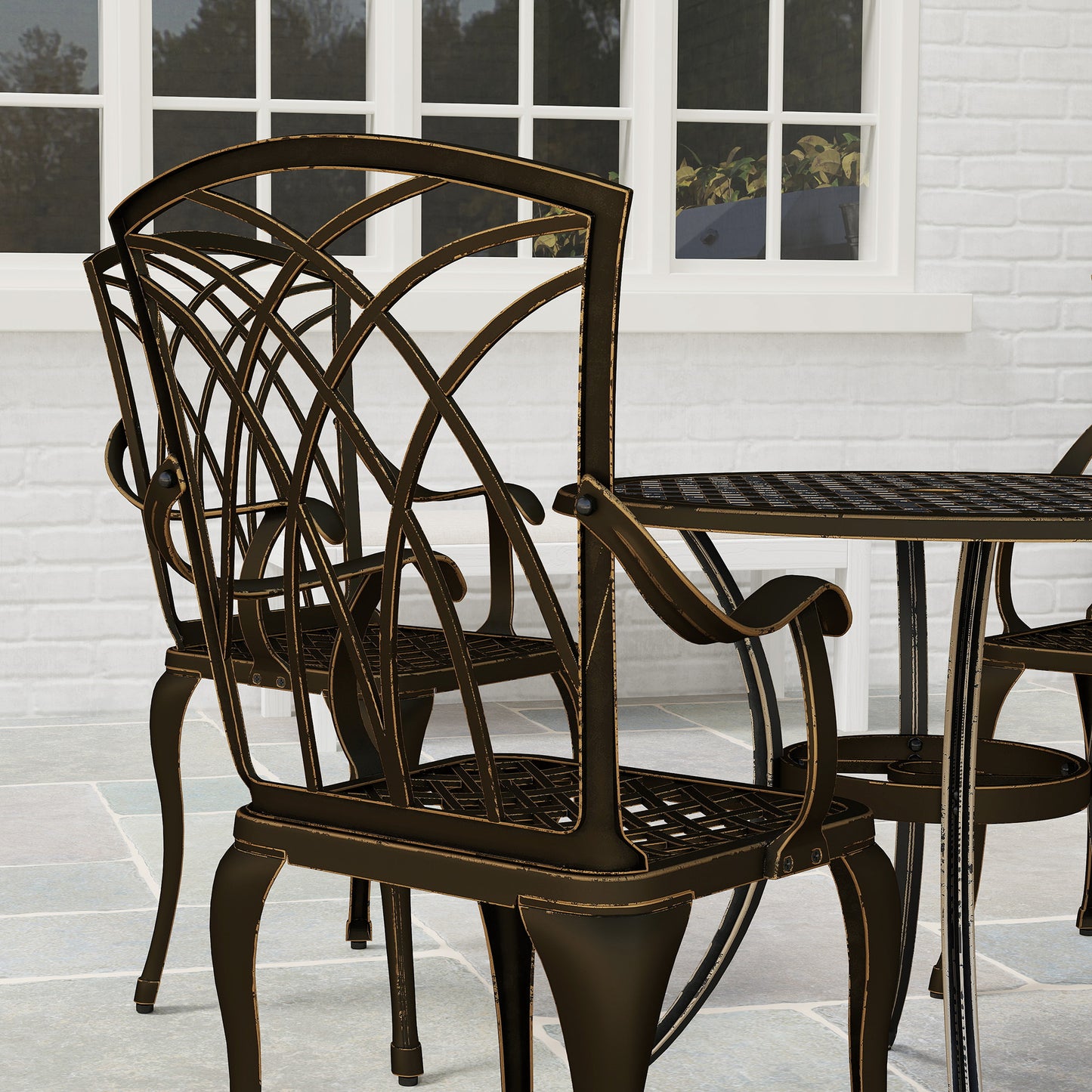 Sake 4 Seater Garden Dining Set Bronze Cast Aluminium Round Table with Parasol Hole