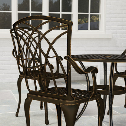 Sake 4 Seater Garden Dining Set Bronze Cast Aluminium Round Table with Parasol Hole