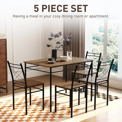 Birutte Wooden Oak Effect And Black 5 Piece Minimal Dining Set