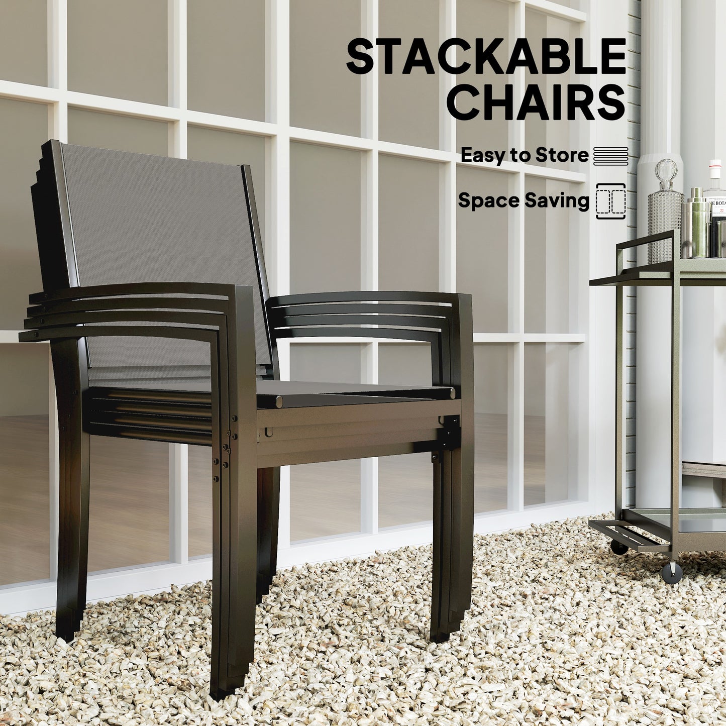 Rava 4 Seater Grey Mesh Outdoor Garden Dining Set with 4 Stackable Chairs