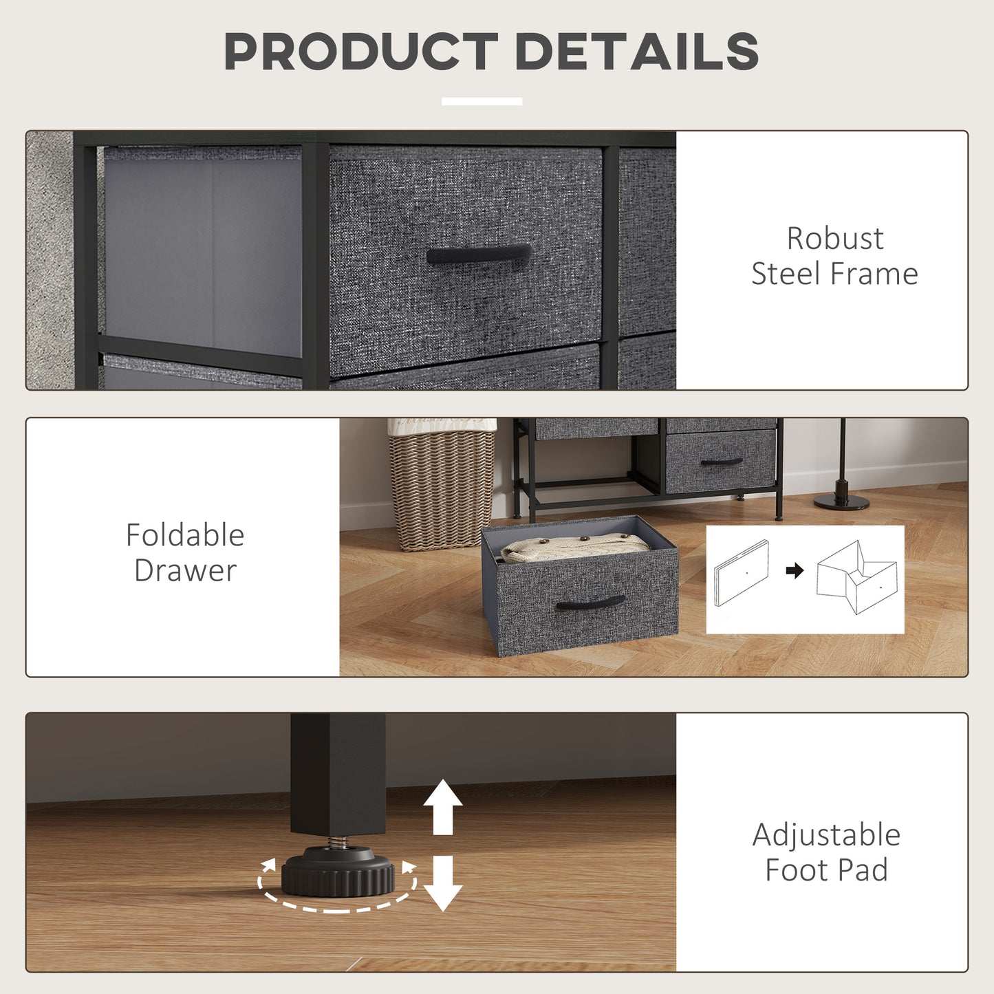 Sarofi Metal And Fabric Black 8 Drawer Industrial Storage Dresser With Steel Frame