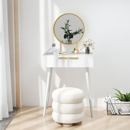 Sovaha White Elegant Dressing Table With Round Mirror 60 x 40 x 123cm