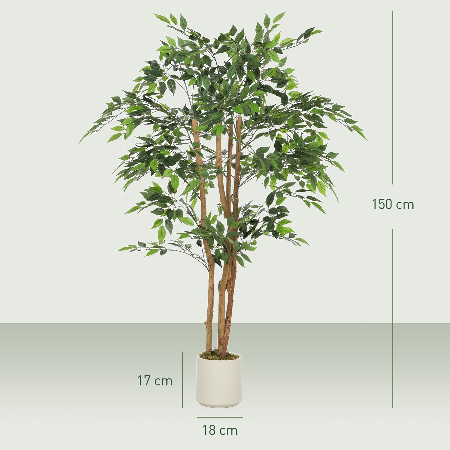 Faluta Artificial Ficus Style Tree With Solid Trunk Detail In Pot H8 150cm Green