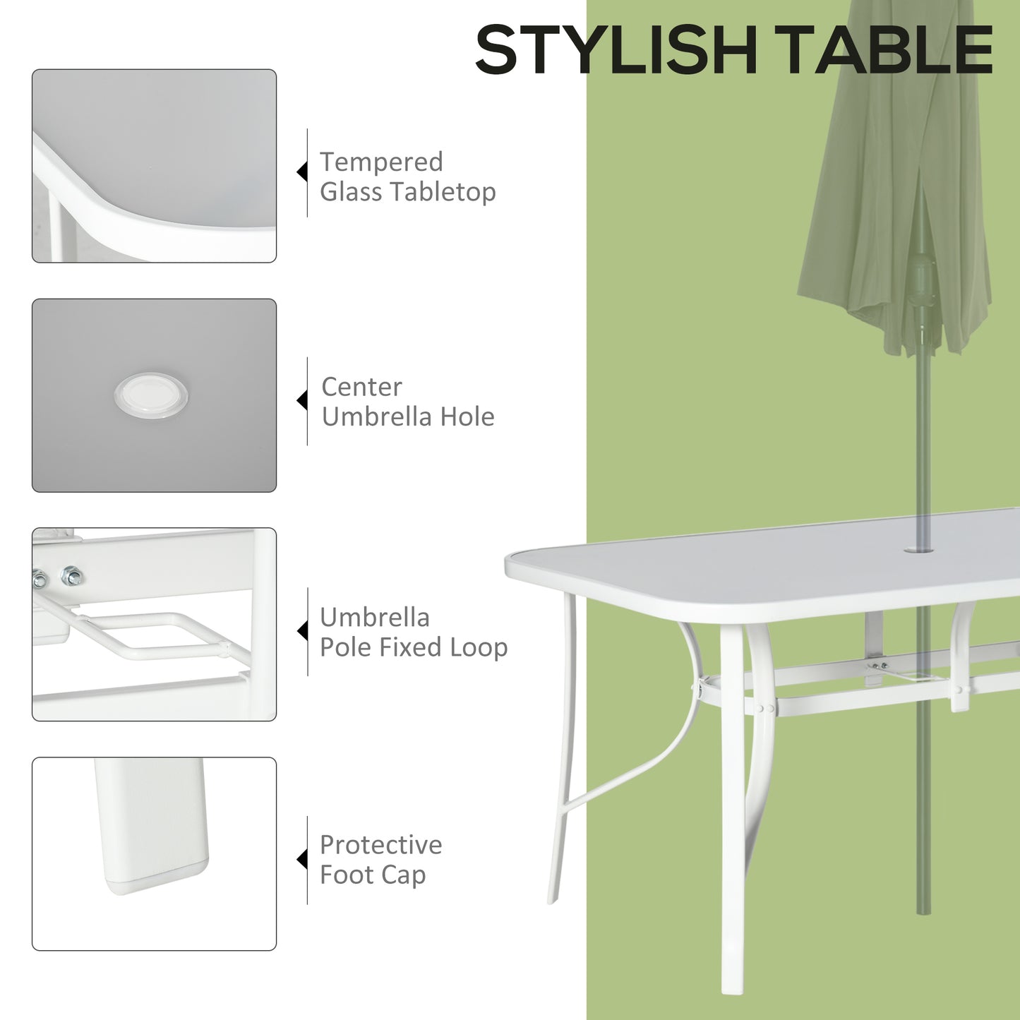Niseso 6 Seater with White Metal and Light Grey Mesh Outdoor Dining Set