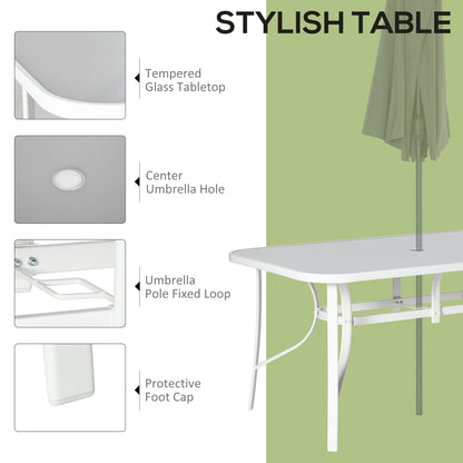Niseso 6 Seater with White Metal and Light Grey Mesh Outdoor Dining Set