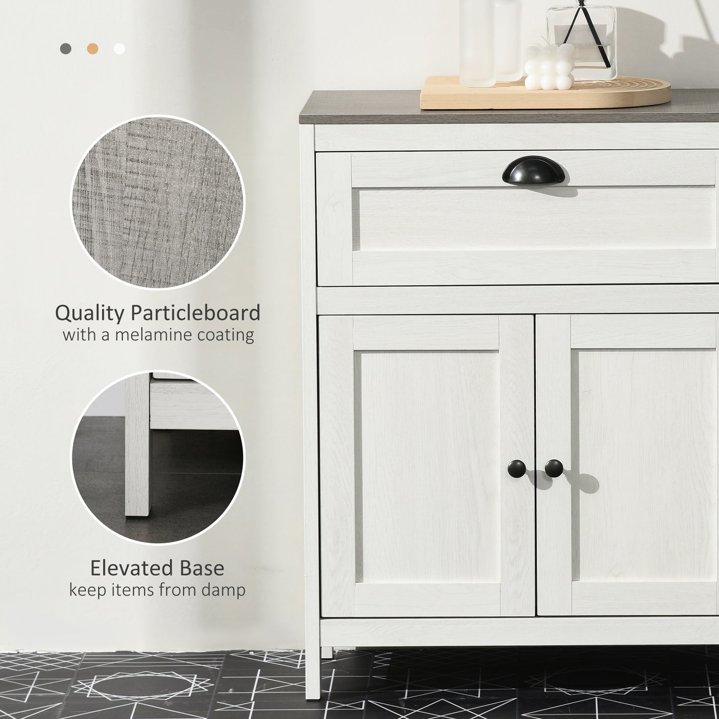 Sunoli White Freestanding Bathroom Storage Cabinet With Drawer Double Doors And Adjustable Shelves