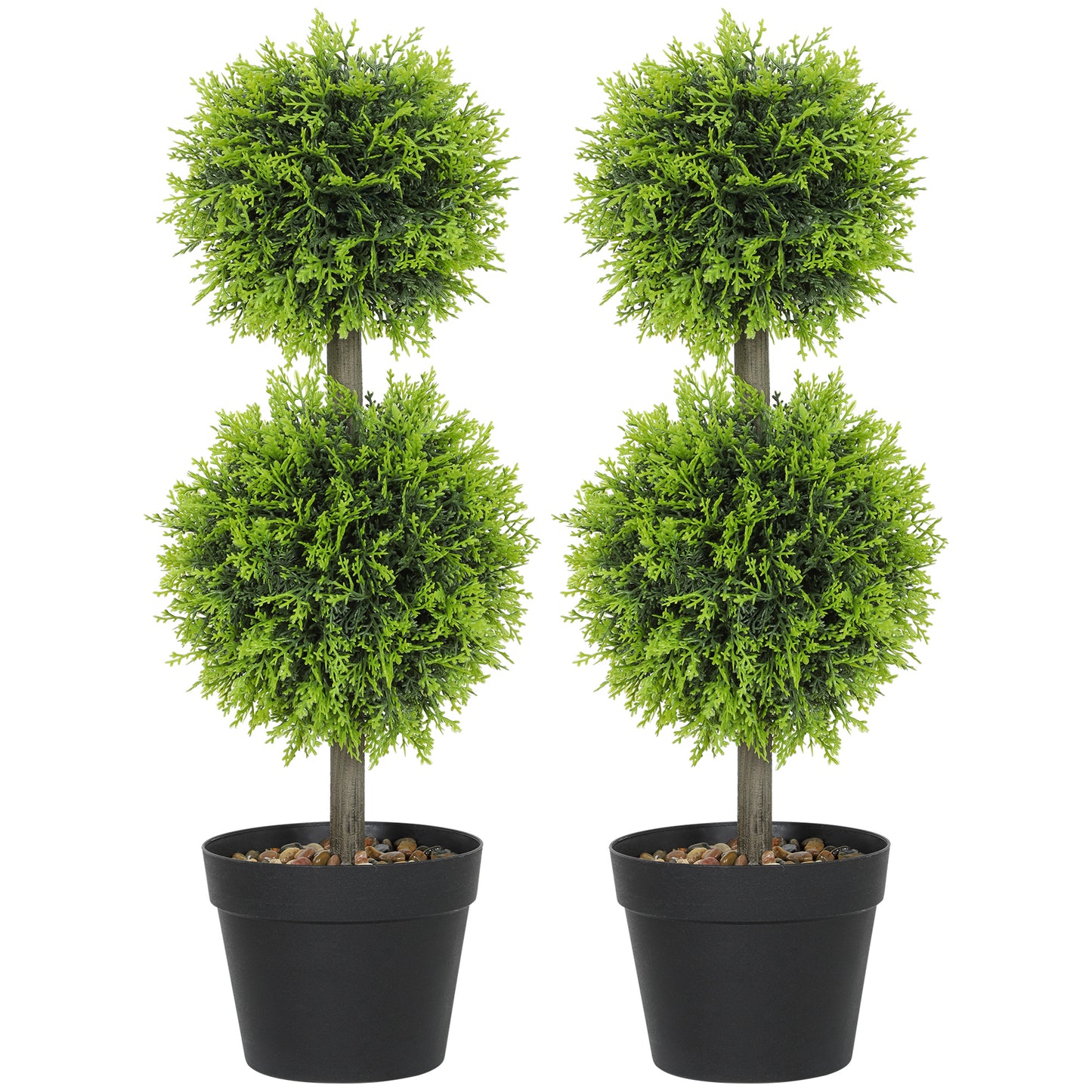 Leka Fadi Set Of 2 Artificial Boxwood Ball Topiary Trees With Double Ball Design H8 60cm