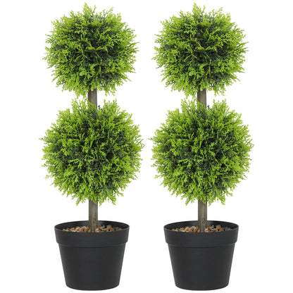 Leka Fadi Set Of 2 Artificial Boxwood Ball Topiary Trees With Double Ball Design H8 60cm