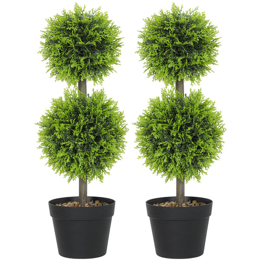 Leka Fadi Set Of 2 Artificial Boxwood Ball Topiary Trees With Double Ball Design H8 60cm