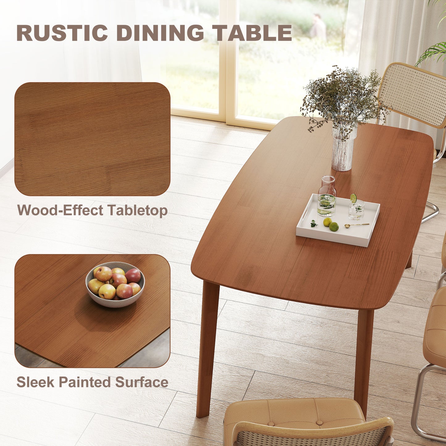 Dofi Fali Solid Wood Light Brown Rectangular Dining Table
