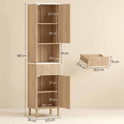 Fasu Slim Bathroom Storage Cabinet With Soft Close Drawer Rail Wood Effect Finish