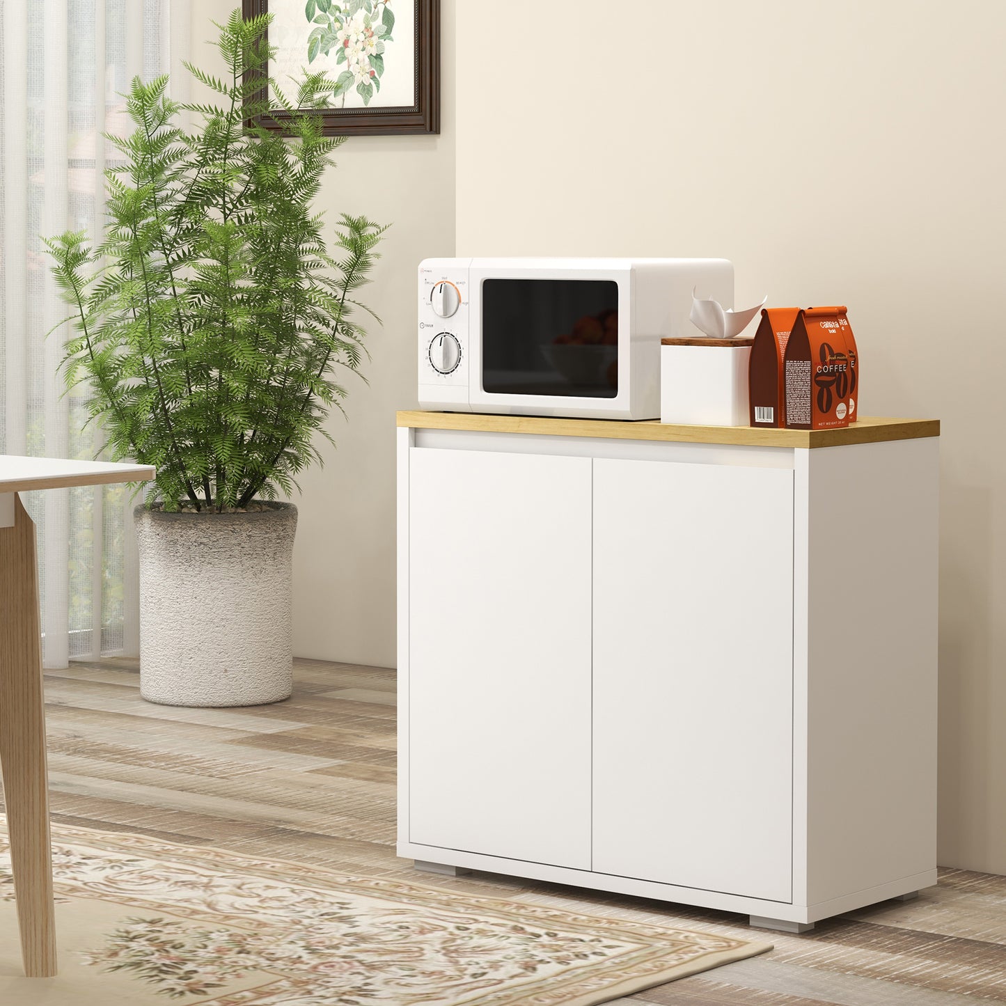Nofi Fael White and Natural Sideboard With Double Doors