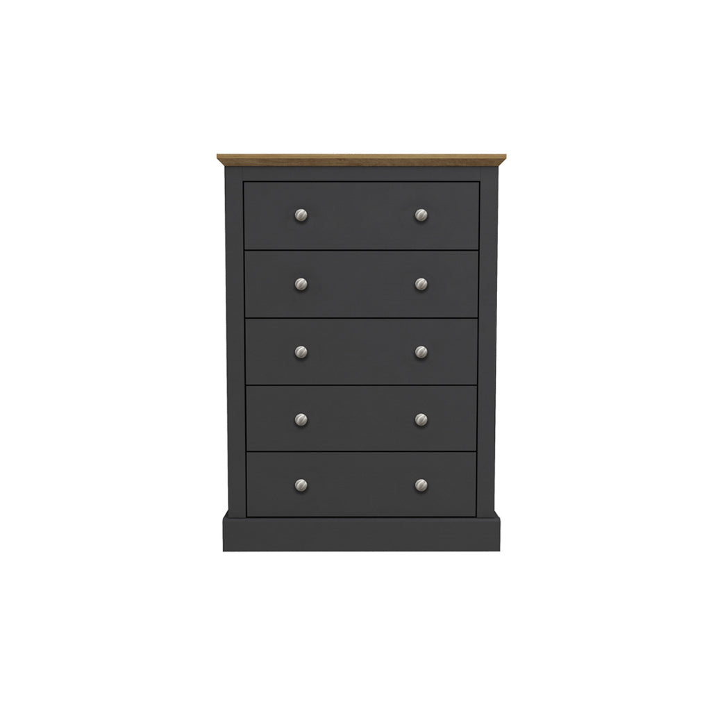 Ardee Dark Grey and Natural Oak Wooden 5 Drawer Storage Chest