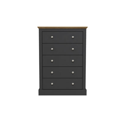 Ardee Dark Grey and Natural Oak Wooden 5 Drawer Storage Chest