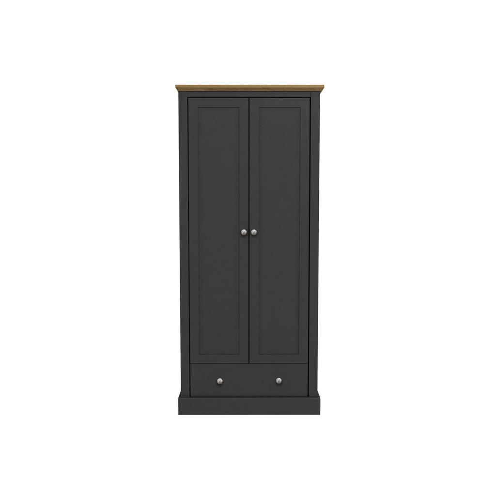 Ardee Dark Grey and Natural Oak Wooden Wardrobe 2 Doors 1 Drawers