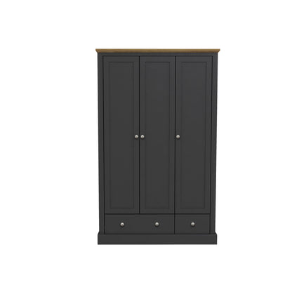 Ardee Dark Grey and Natural Oak Wooden 3 Door 2 Drawer Wardrobe