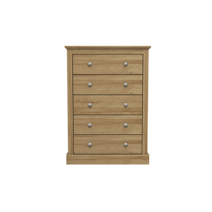 Ardee Natural Oak Wooden 5 Drawer Storage Chest
