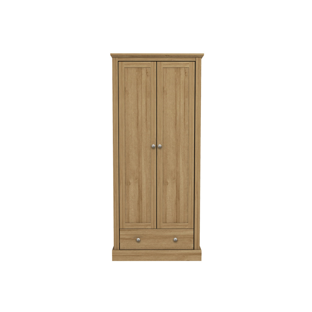 Ardee Natural Oak Wooden Wardrobe 2 Doors 1 Drawers