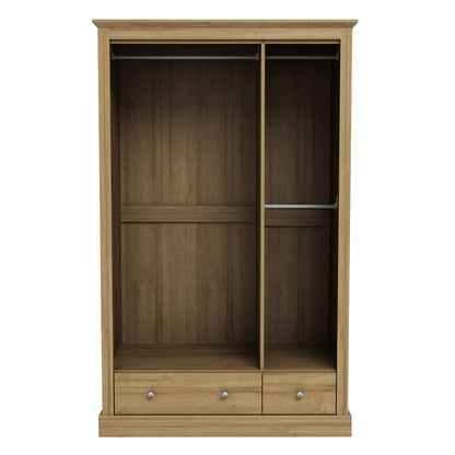 Ardee Natural Oak Wood 3 Door 2 Drawers Wardrobe