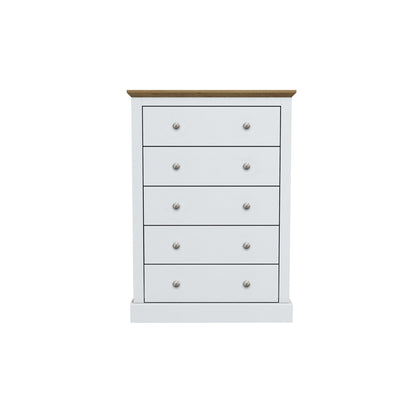 Ardee White and Natural Oak Wooden 5 Drawer Storage Chest