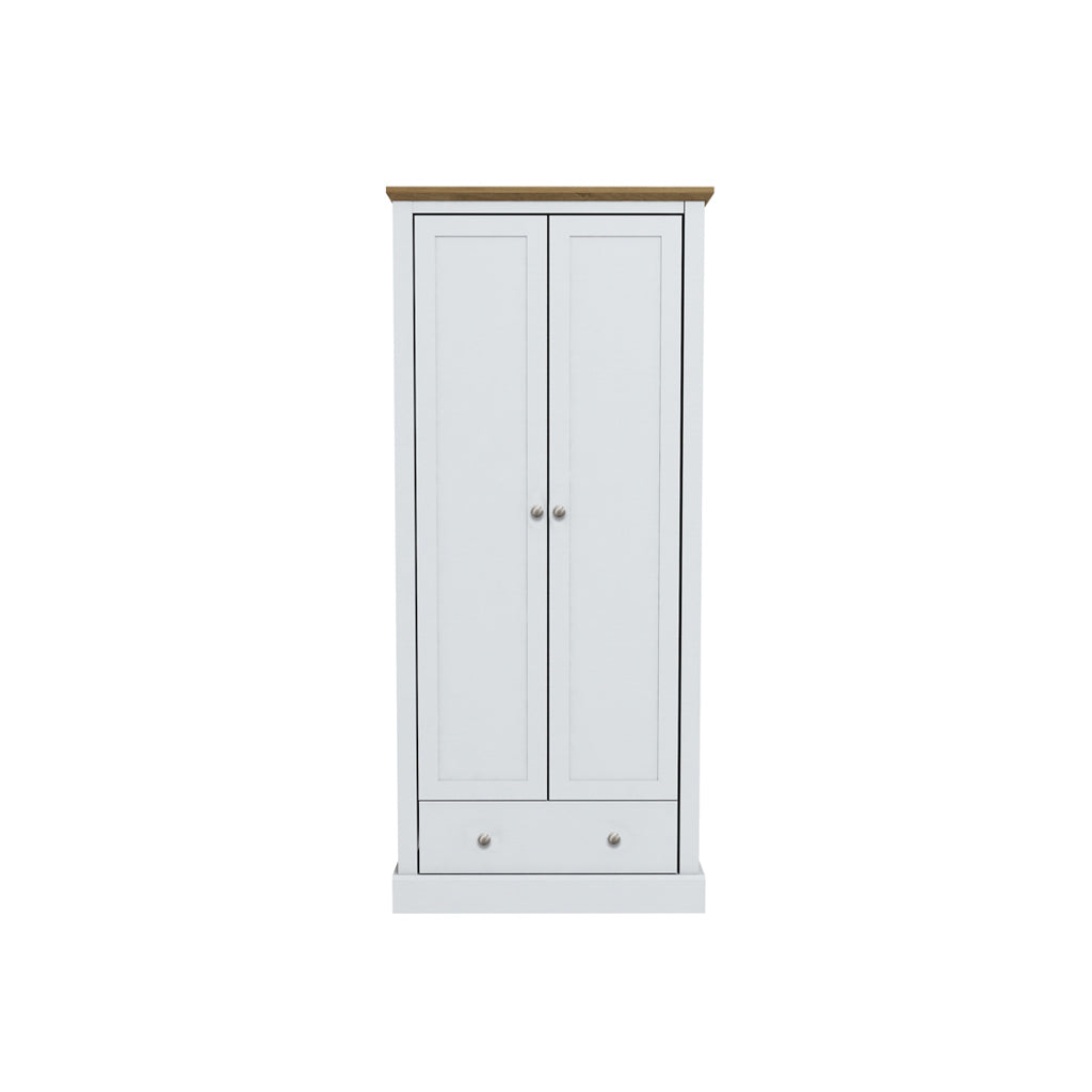 Ardee White and Natural Oak Wooden Wardrobe 2 Doors 1 Drawers