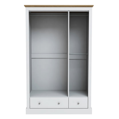 Ardee White and Natural Oak Wood Sliding Wardrobe 3 Drawers 3 Doors
