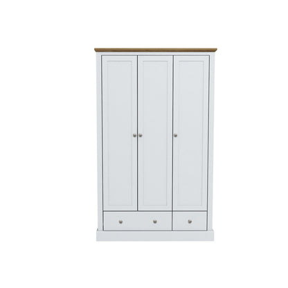 Ardee White and Natural Oak Wood Sliding Wardrobe 3 Drawers 3 Doors