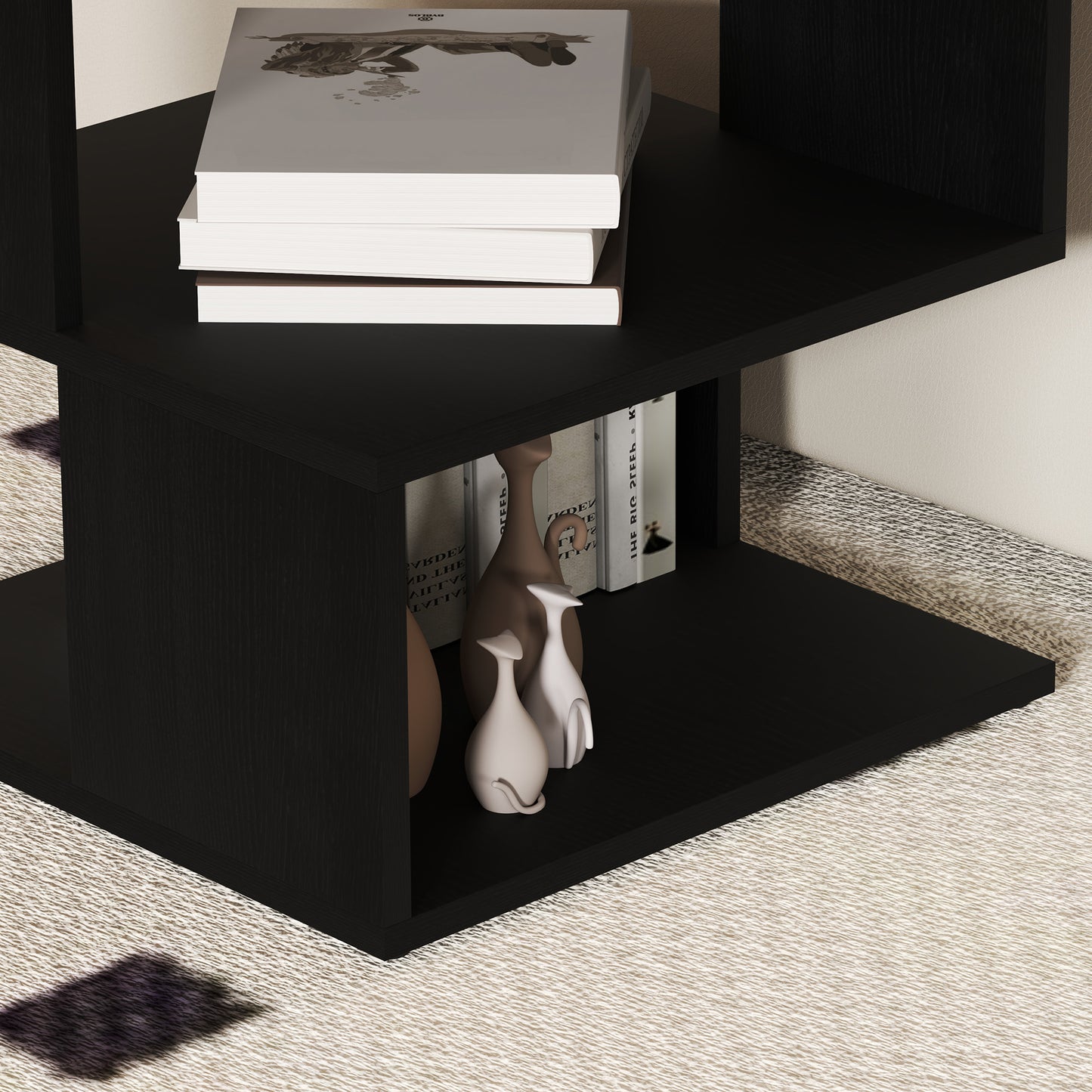 Dosasu Wooden Black Set Of 2 Square Side Tables With 2 Tier Storage