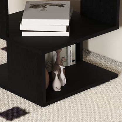 Dosasu Wooden Black Set Of 2 Square Side Tables With 2 Tier Storage