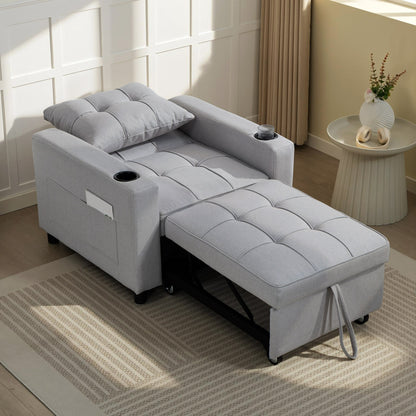 Soliri Light Grey Upholstered 3 In One Convertible Single Sofa Bed Tufted Cushion