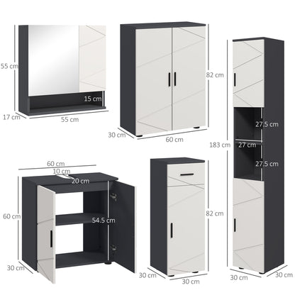 Sekeno 5 Piece Bathroom Furniture Set With Tall Cabinets Mirror And Under Sink Storage Grey