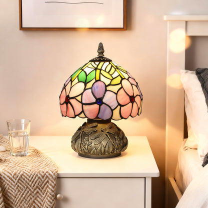 Fasa Glass And Metal Pink Tiffany Dragonfly Table Lamp With Brass Base