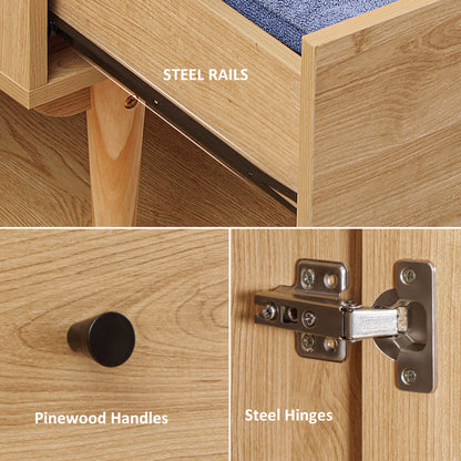 Coramar Natural Wood 2 Door Wardrobe With Hanging Rail And 2 Drawers